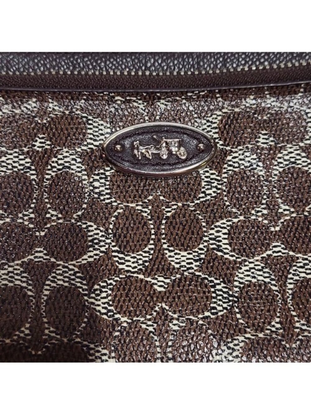 Coach Signature Wristlet Mini Bag Clutch Wallet Brown White Silver Women's OS - Picture 2 of 11